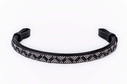 Bridleberry Leather Browband in Crystal and Black Rectangle Design