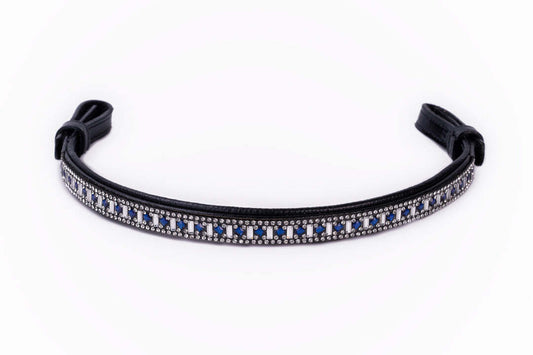 Bridleberry Leather Browband w/Rectangle Crystals & Blue Round Crystals, Edge in Crystals