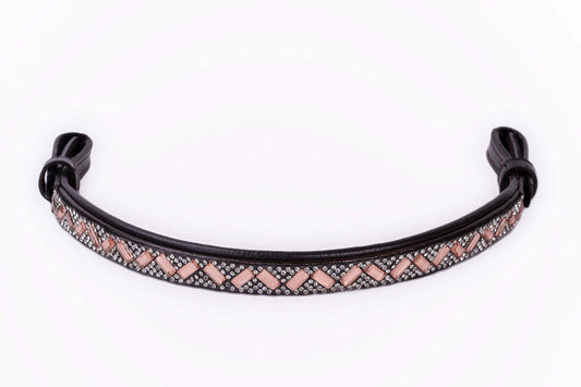 Bridleberry Leather Broadband w/Peach & Crystals in the Chevron Pattern, Edged in Crystals