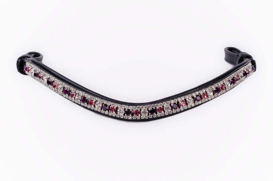 Bridleberry Leather Browband w/Large Pink, Ruby Crystal Pattern, Edged in Crystals