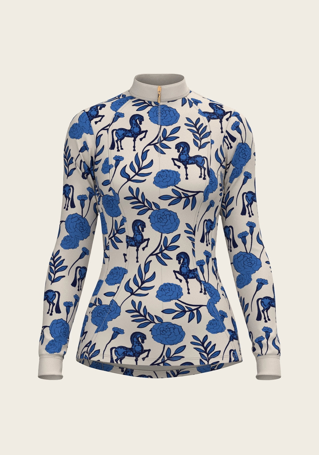 Espoir Equestrian Peony in Blue Quarter Zip Shirt