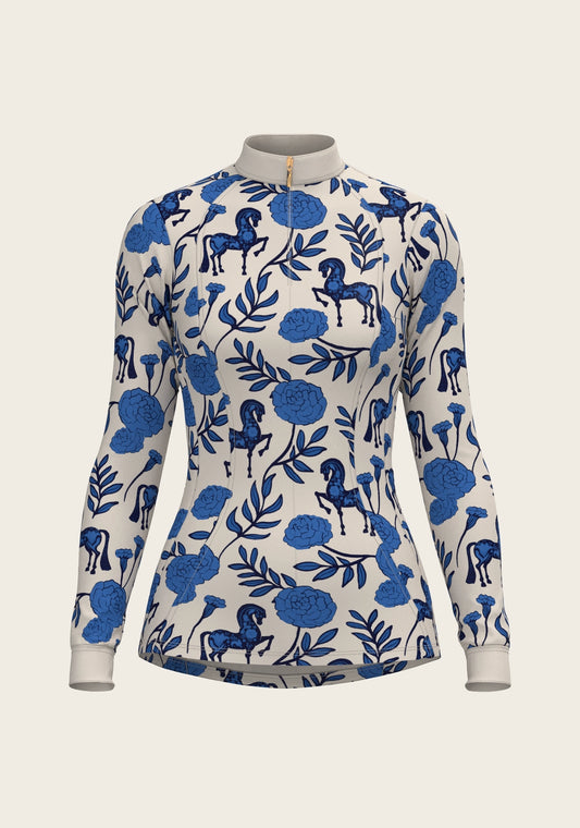 Espoir Equestrian Peony in Blue Quarter Zip Shirt