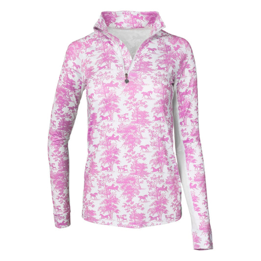 Dapple Bay Toile 1/4 Zip Long Sleeve Sun Shirt Rose/White