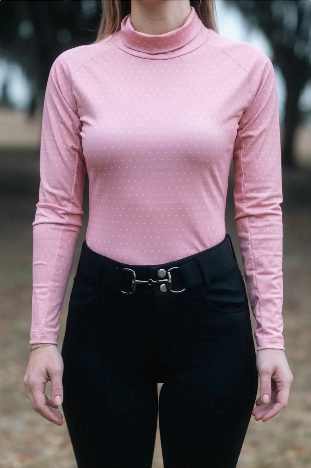 PH Clothing Co. Belle Pink Polka Dot Mock Neck
