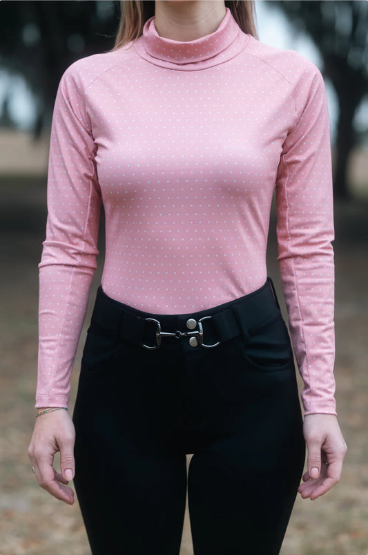 PH Clothing Co. Belle Pink Polka Dot Mock Neck