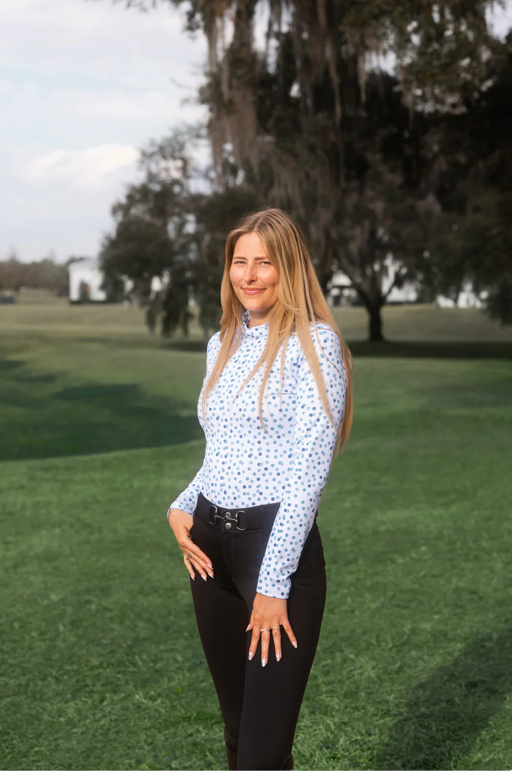 PH Clothing Co. Belle Blue Dots Mock Neck