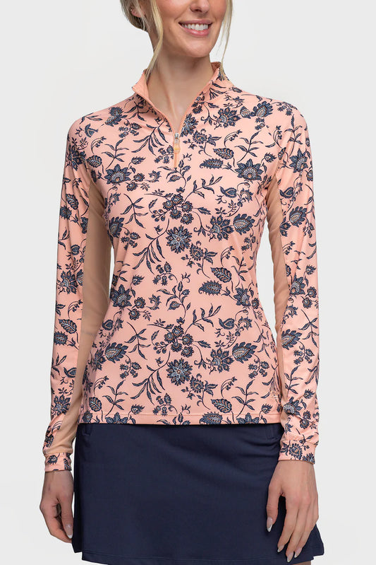 Kastel Denmark Jacobean Peach Floral Long Sleeve 1/4 Zip