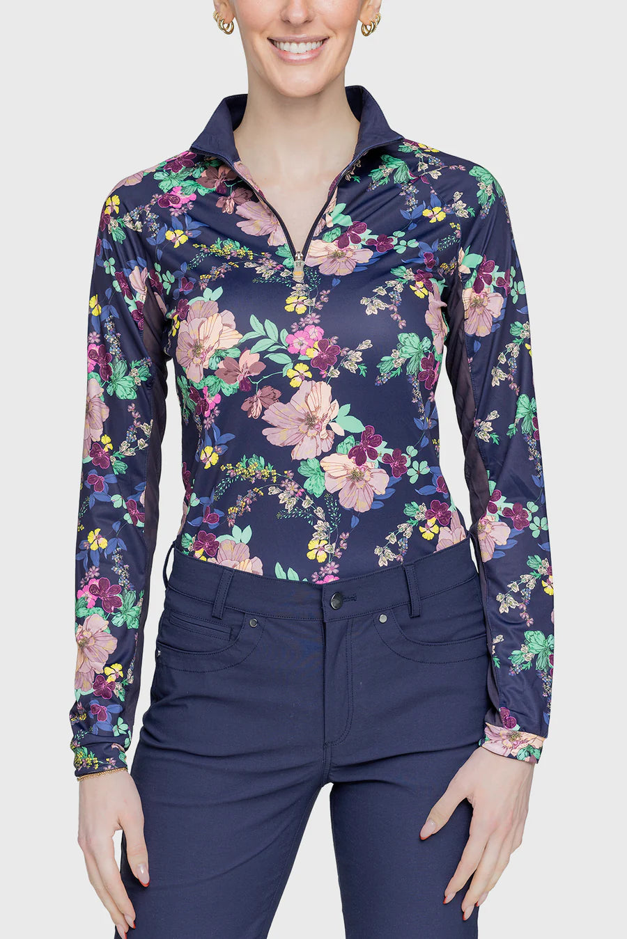 Kastel Denmark Navy Lush Garden 1/4 Zip Long Sleeve