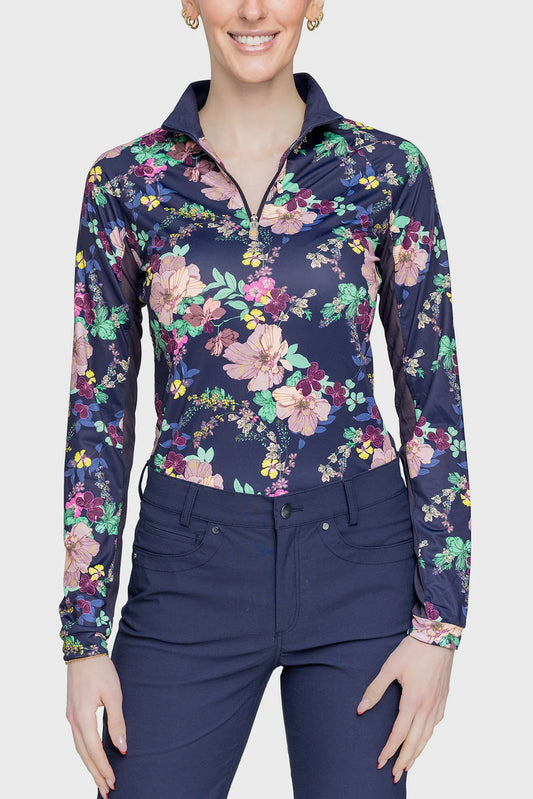 Kastel Denmark Navy Lush Garden 1/4 Zip Long Sleeve
