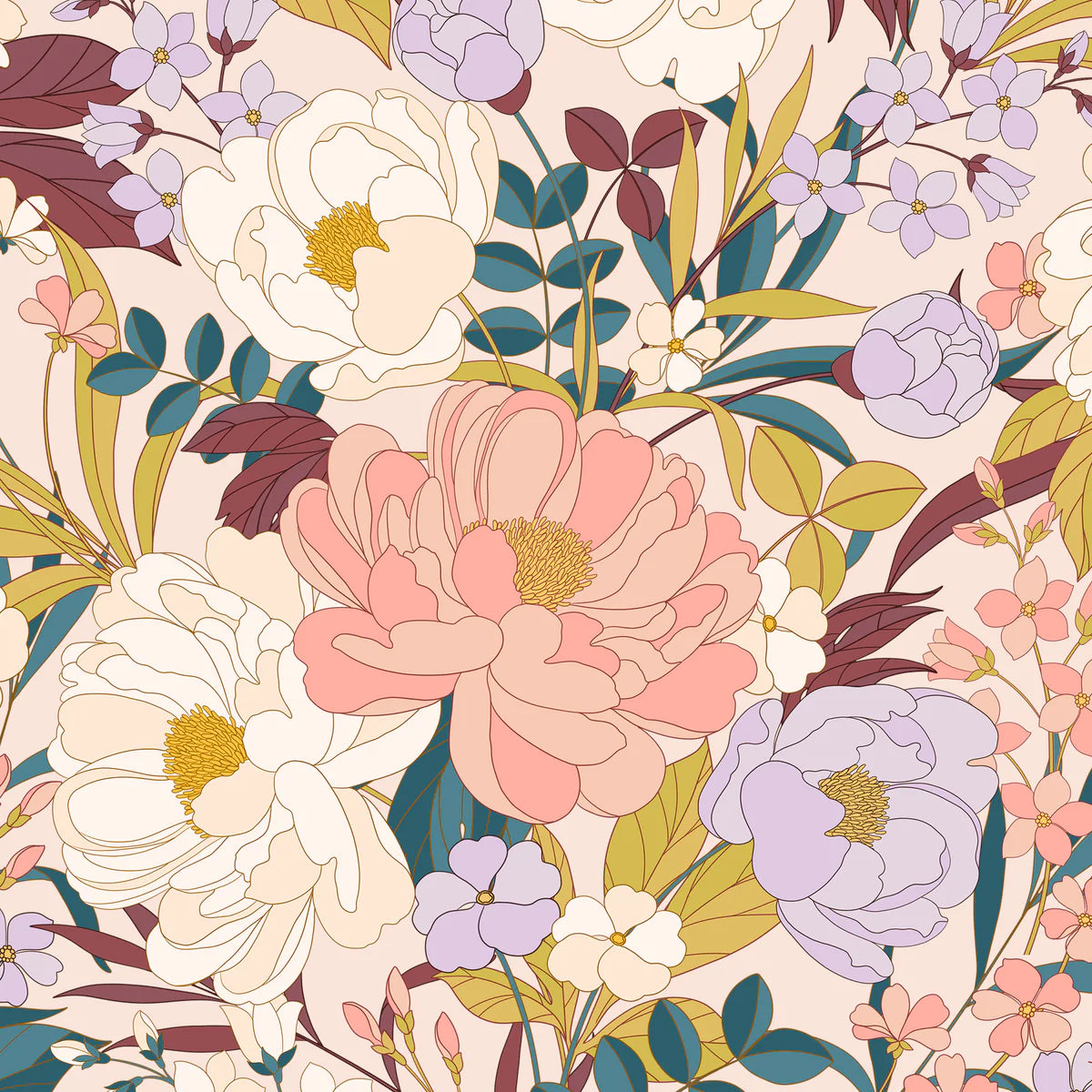 Kastel Denmark Long Sleeve Champagne Blooming Peonies 1/4 Zip