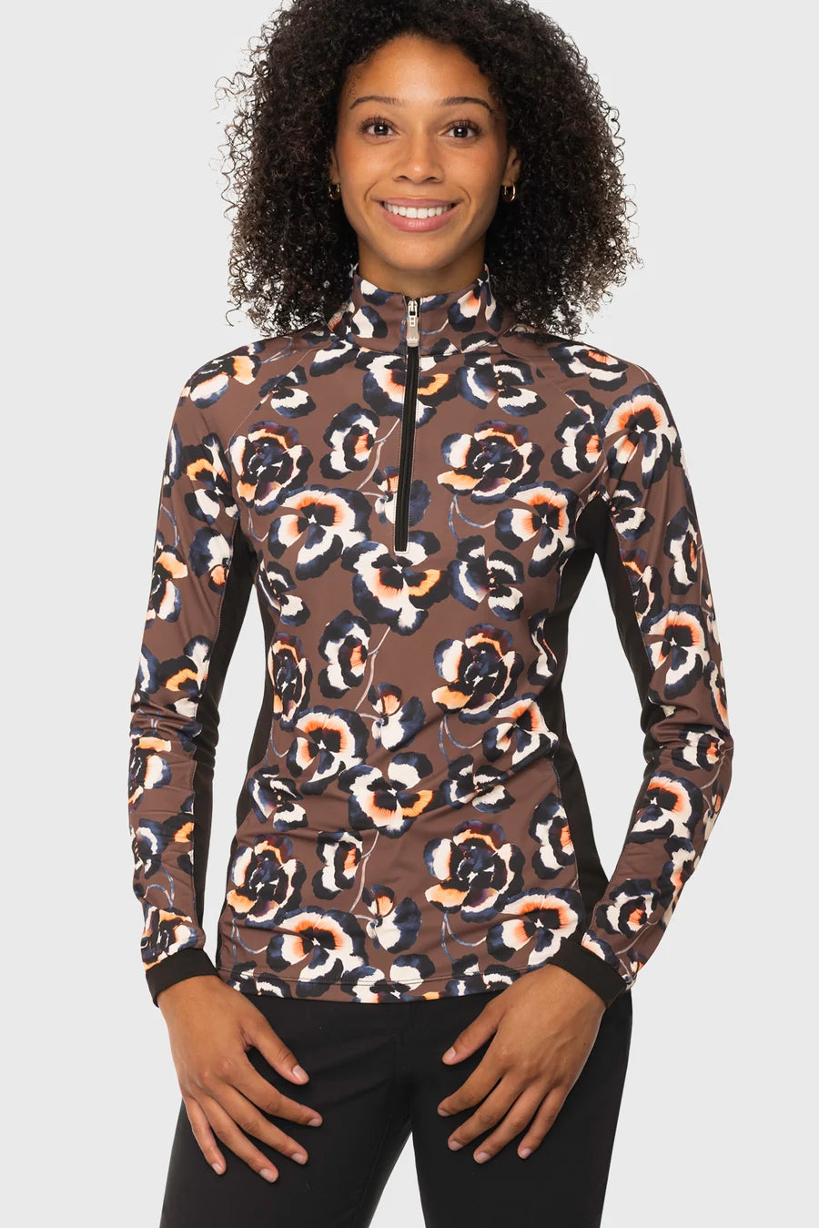 Kastel Denmark Chocolate Brown Pansies 1/4 Zip