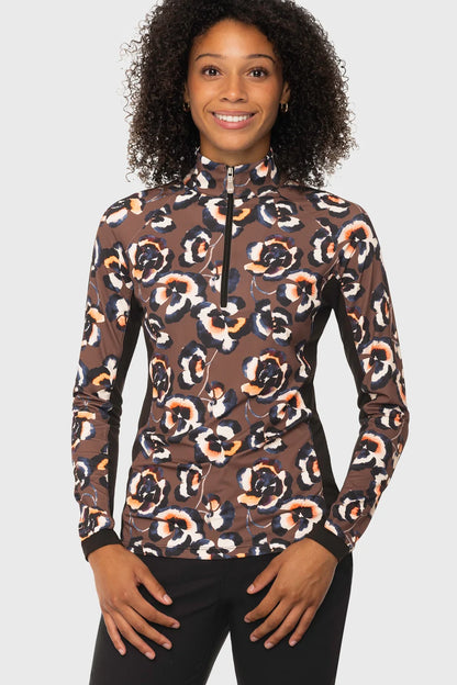 Kastel Denmark Chocolate Brown Pansies 1/4 Zip