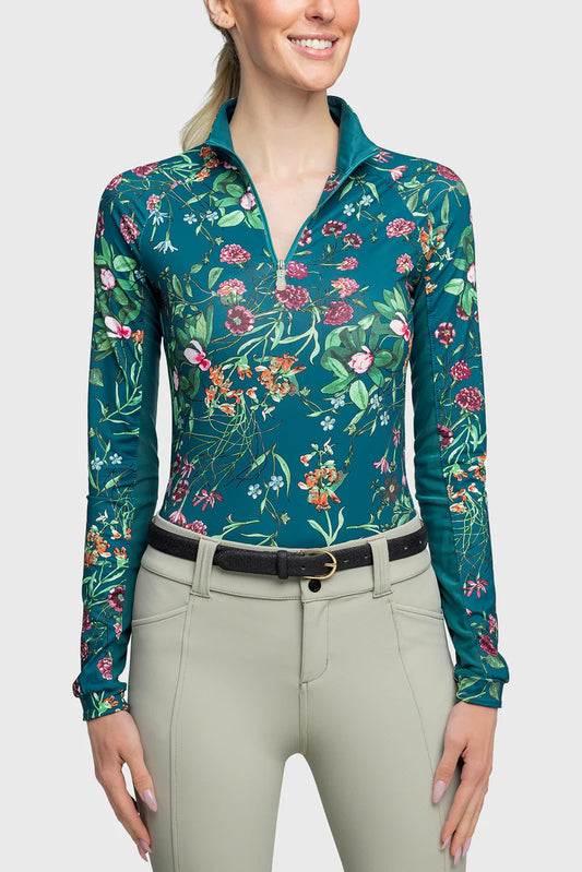 Kastel Denmark Long Sleeve Teal Botanical 1/4 Zip