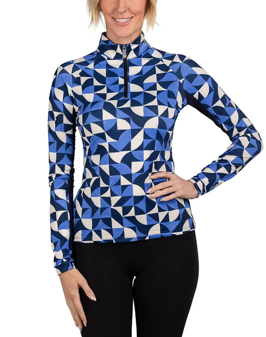 Kastel Navy Geometric Long Sleeve Shirt