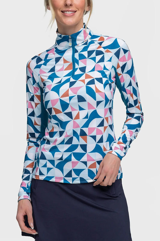 Kastel Turquoise Geometric Long Sleeve Shirt